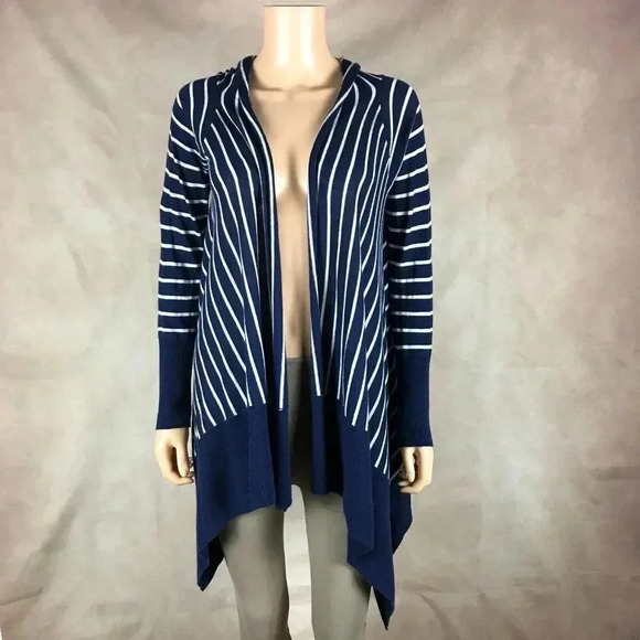 COPY - CASLON Soft & Thin Cotton/Modal Blue striped Asymmetrical Cardigan SMALL - Picture 1 of 5